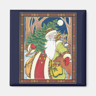 Oud Kerstmis, Kerstman Herten in Bos Magneet