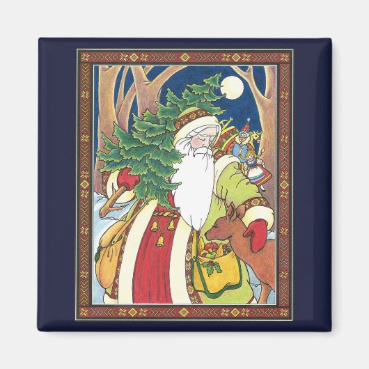 Oud Kerstmis, Kerstman Herten in Bos Magneet (Voorkant)