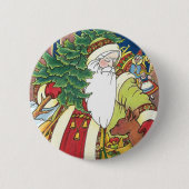 Oud Kerstmis, Kerstman Herten in Bos Ronde Button 5,7 Cm (Voorkant)