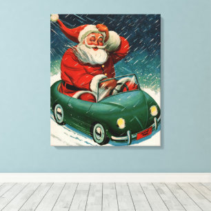Oud Kerstmis, Kerstman in een Cute Auto Canvas Afdruk
