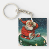 Oud Kerstmis, Kerstman in een Cute Auto Sleutelhanger (Voorkant)