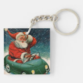 Oud Kerstmis, Kerstman in een Cute Auto Sleutelhanger (Achterkant)