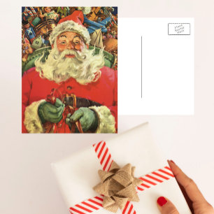 Oud Kerstmis, Kerstman in slee met speelgoed Feestdagenkaart