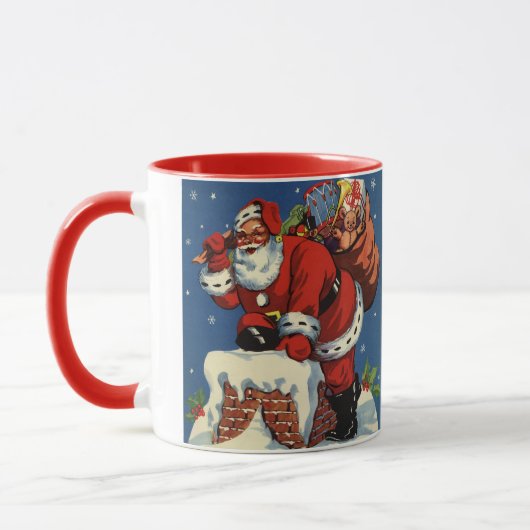 Oud Kerstmis, Kerstman komt de schoorsteen af met Mok (Links)