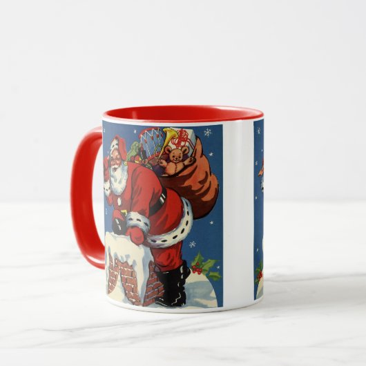 Oud Kerstmis, Kerstman komt de schoorsteen af met  Mok (Voorkant links)