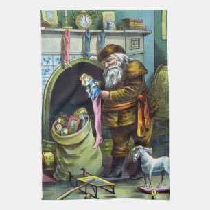 Oud Kerstmis, Kerstman Kousen met Speelgoed Theedoek