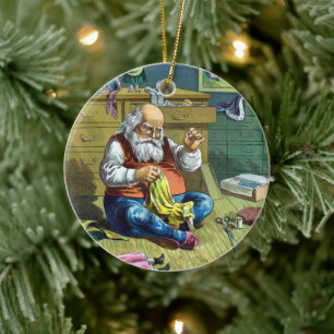 Oud Kerstmis, Kerstman maakt poppenspeelgoed Keramisch Ornament