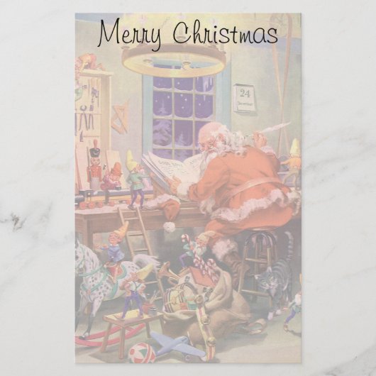 Oud Kerstmis, kerstman met elfen werkplaats Briefpapier (Voorkant)