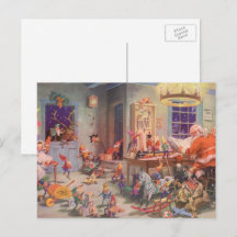 Oud Kerstmis, kerstman met elfen werkplaats
