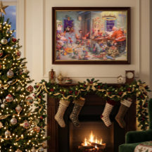 Oud Kerstmis, kerstman met elfen werkplaats