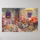 Oud Kerstmis, kerstman met elfen werkplaats Poster (Voorkant)