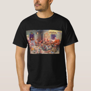 Oud Kerstmis, kerstman met elfen werkplaats T-shirt