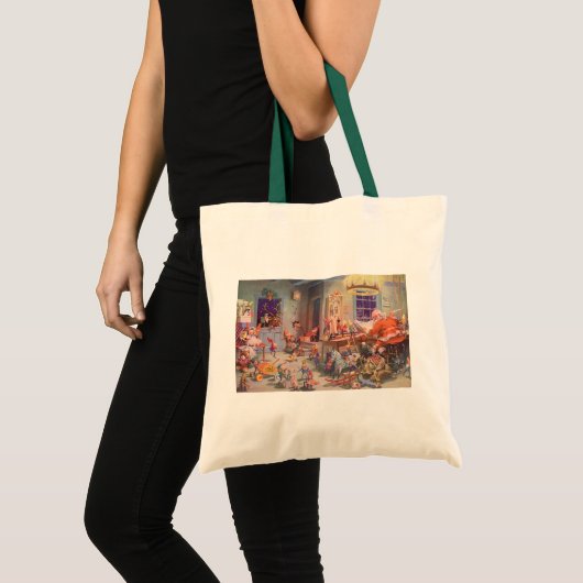 Oud Kerstmis, kerstman met elfen werkplaats Tote Bag (Voorkant (product))