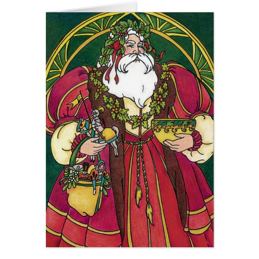 Oud Kerstmis, Kerstman met Hulstblaadjes (Voorkant)