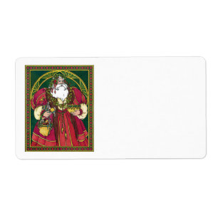 Oud Kerstmis, Kerstman met Hulstblaadjes Etiket
