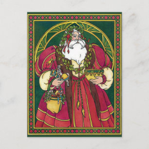 Oud Kerstmis, Kerstman met Hulstblaadjes Feestdagenkaart