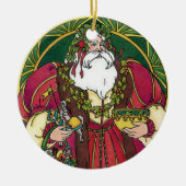Oud Kerstmis, Kerstman met Hulstblaadjes Keramisch Ornament (Voorkant)