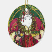 Oud Kerstmis, Kerstman met Hulstblaadjes Keramisch Ornament (Links)