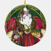 Oud Kerstmis, Kerstman met Hulstblaadjes Keramisch Ornament (Achterkant)