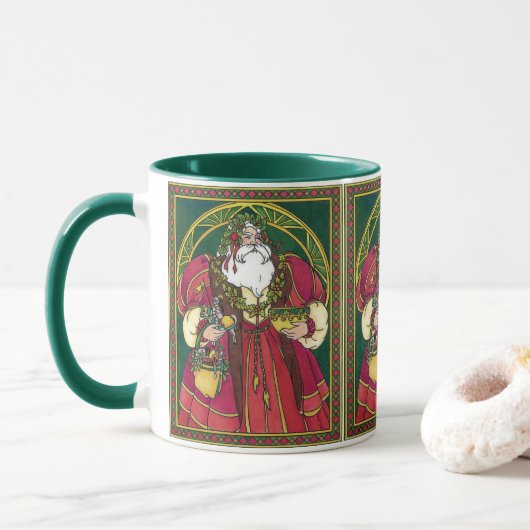 Oud Kerstmis, Kerstman met Hulstblaadjes Mok (Met donut)