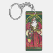 Oud Kerstmis, Kerstman met Hulstblaadjes Sleutelhanger (Voorkant Links)