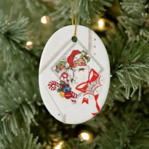 Oud Kerstmis, Kerstman met Rode en Witte Suikersto Keramisch Ornament