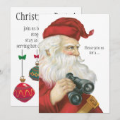 Oud Kerstmis, Kerstman met verrekijker Kaart (Voorkant / Achterkant)