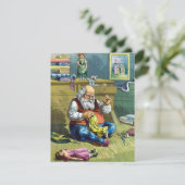 Oud Kerstmis, Kerstman Naait Poppen Uitnodiging (Staand voorkant)
