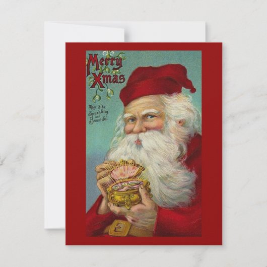Oud Kerstmis, Kerstman, Nep Glans Feestdagenkaart (Voorkant)