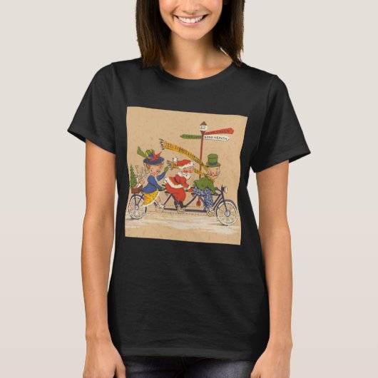 Oud Kerstmis, Kerstman op tandemfiets T-shirt (Voorkant)
