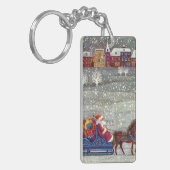 Oud Kerstmis, Kerstman Paard Open Slede Sleutelhanger (Voorkant Links)