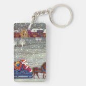 Oud Kerstmis, Kerstman Paard Open Slede Sleutelhanger (achterkant)