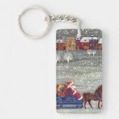 Oud Kerstmis, Kerstman Paard Open Slede Sleutelhanger (Voorkant)