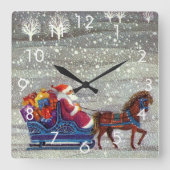 Oud Kerstmis, Kerstman Paard Open Slede Vierkante Klok (Voorkant)
