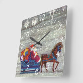 Oud Kerstmis, Kerstman Paard Open Slede Vierkante Klok (Hoek)
