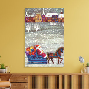 Oud Kerstmis, Kerstman Paard Openslee Canvas Afdruk