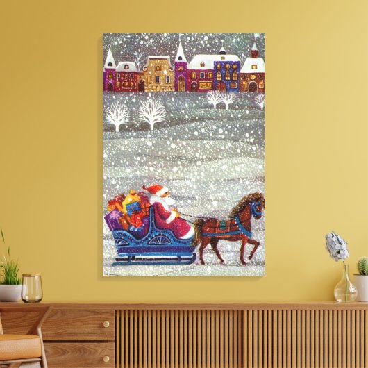Oud Kerstmis, Kerstman Paard Openslee Canvas Afdruk (Insitu (Woonkamer))