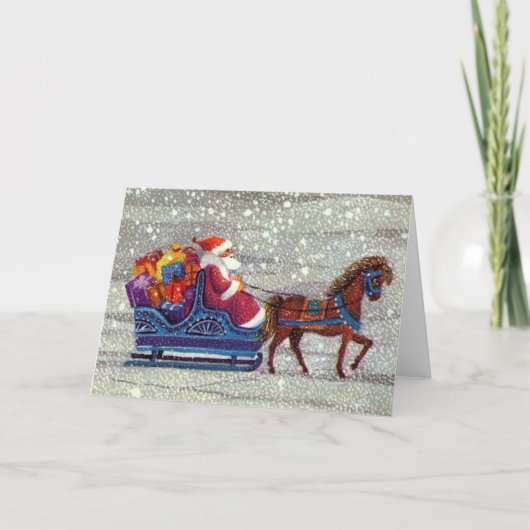 Oud Kerstmis, Kerstman Paard Openslee Feestdagen Kaart (Voorkant)