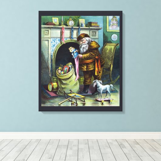 Oud Kerstmis, Kerstman Sokken met Speelgoed Canvas Afdruk (Insitu (Houten vloer))