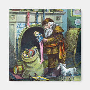 Oud Kerstmis, Kerstman Sokken met Speelgoed Magneet