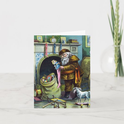 Oud Kerstmis, Kerstman Speelgoed Dank U Bedankkaart (Voorkant)