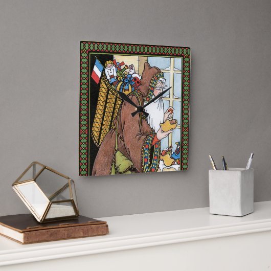 Oud Kerstmis, Kerstman Speelgoed Klompen Schoenen Vierkante Klok (Kantoor)