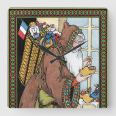 Oud Kerstmis, Kerstman Speelgoed Klompen Schoenen Vierkante Klok (Voorkant)