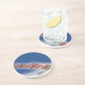 Oud Kerstmis, Kerstman vliegt met slee en rendiere Zandsteen Onderzetter (Zijkant)