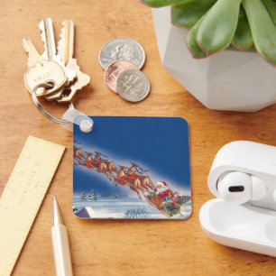 Oud Kerstmis, Kerstman vliegt slee met rendieren Sleutelhanger