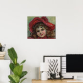Oud Kerstmis kind Kunst rode Victoriaanse jurk Poster (Thuiskantoor)