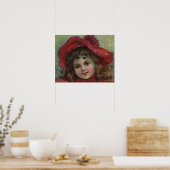 Oud Kerstmis kind Kunst rode Victoriaanse jurk Poster (Keuken)