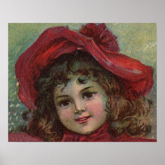 Oud Kerstmis kind Kunst rode Victoriaanse jurk Poster (Voorkant)