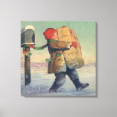 Oud Kerstmis, Kind met Groot Pakket Canvas Afdruk (Voorkant)