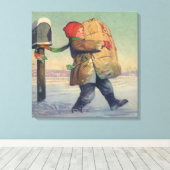 Oud Kerstmis, Kind met Groot Pakket Canvas Afdruk (Insitu (Houten vloer))